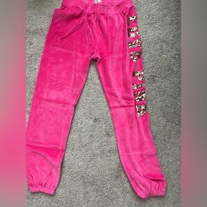 PINK Victoria's Secret Hot Pink Velour Joggers with Sequin Accent